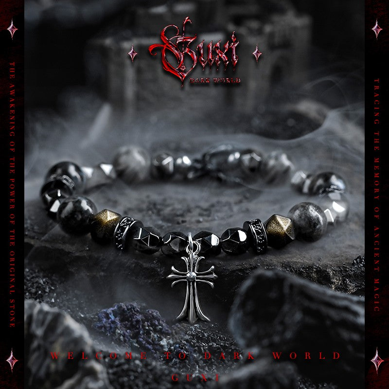 Otherworld 925 Silver Beaded Bracelet for Men — front view | Buddhabelief