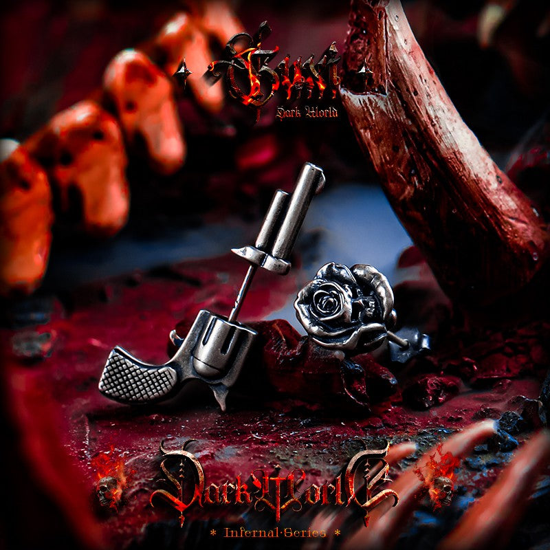 Gun and Rose 925 Silver Stud Earrings — view 1