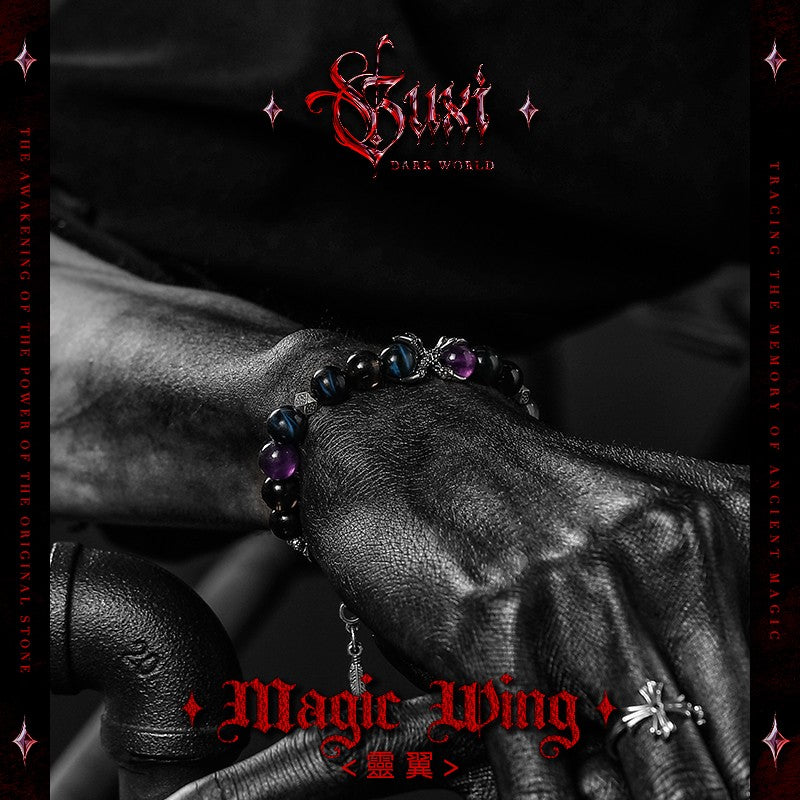 Spirit Wing 925 Silver Beaded Bracelet — side detail (Buddhabelief sterling silver ring collection)