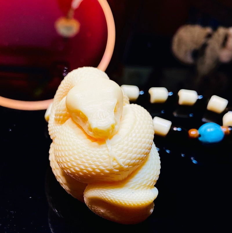Serpent Form Handle Ivory Nut Carving - Collector Art Sculpture with Ancient Wisdom Symbolism - Hand - Carved Spiritual Piece for Transformation & Rebirth - Buddhabelief