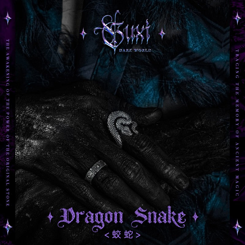 925 Silver Mythical Serpent Ring - Dark Retro Men's detail view 1