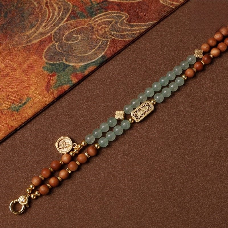 Copper & Wood Bead Thangka Prayer Cord – Adjustable Crystal Accent — view 2