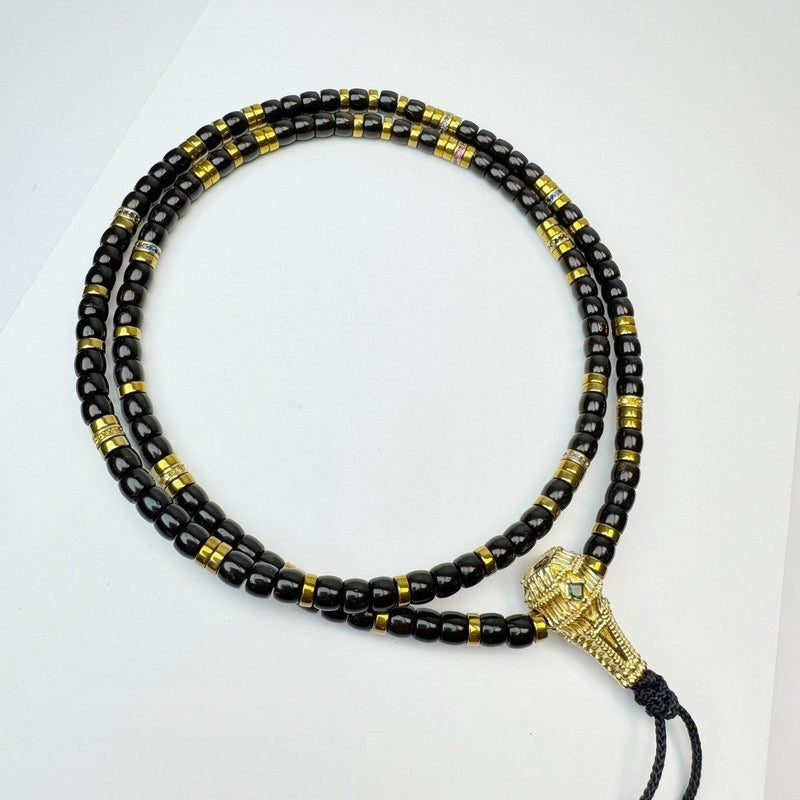 Artisan - Made Coaxial Straight - Cut Natural Black Gold Coconut Pedicle 108 Prayer Beads – For Meditation & Collection - Buddhabelief