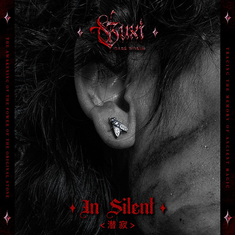 "Silent Depths" 3D Insect Sterling Silver Studs — view 2