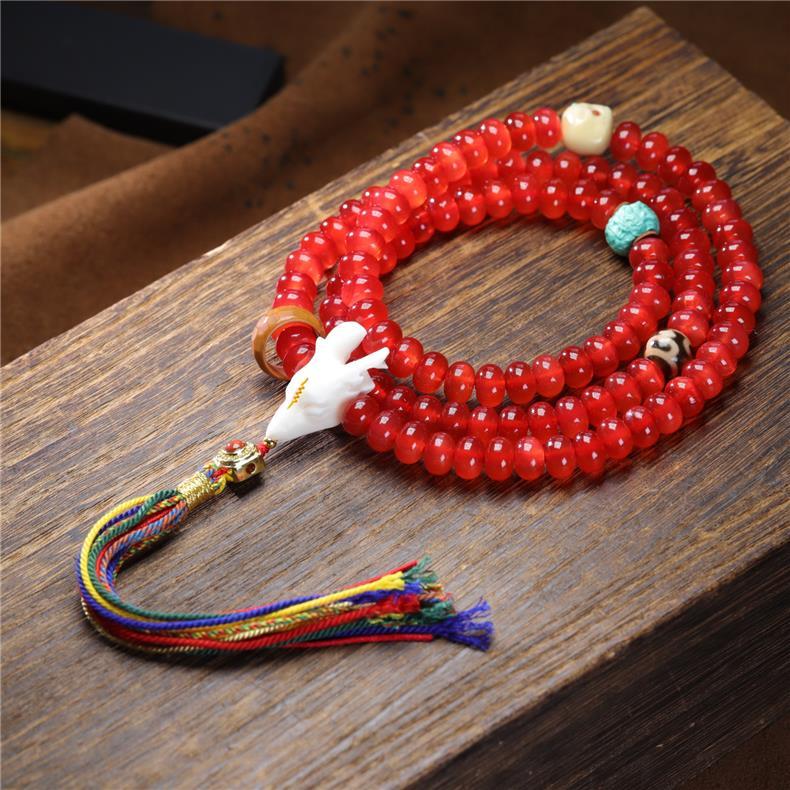 Natural Fish Surprise Stone 108 Abacus Beads Prayer Mala – Buddhist Rosary for Meditation, Protection & Cultural Collection - Buddhabelief