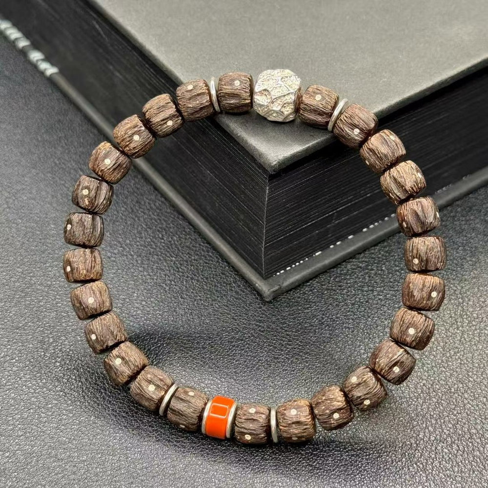 Hand-Carved Hainan Red-Brown Coconut Bracelet – “Starry Sky” Design - view 1