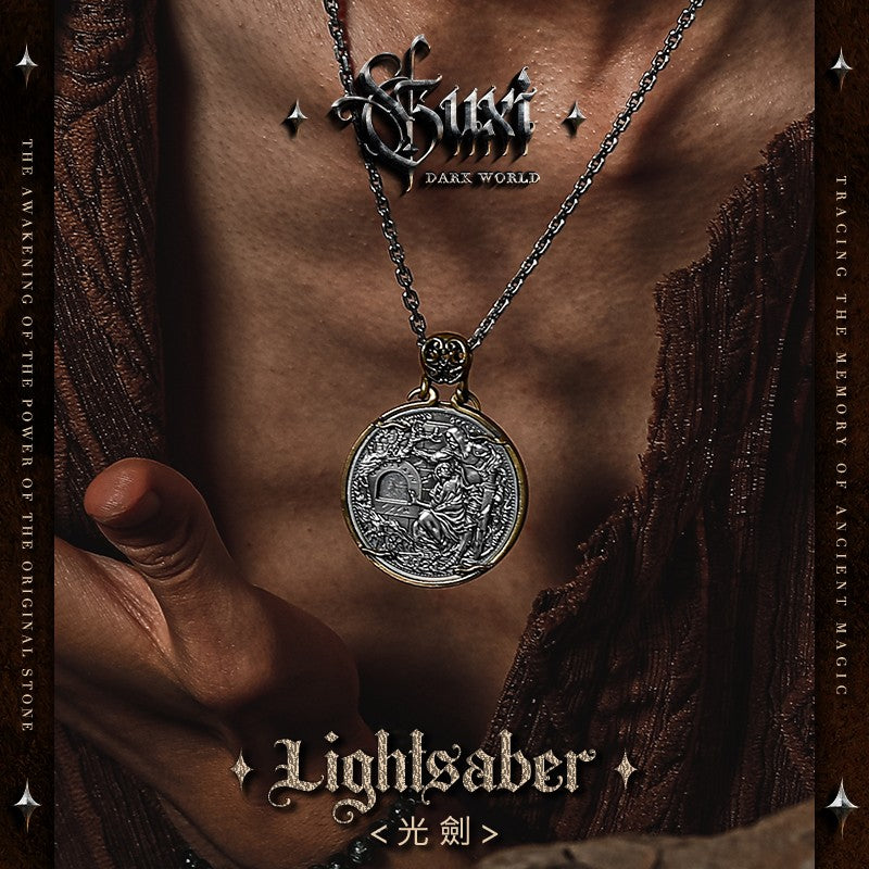 Lightsaber Coin Pendant Necklace for Men detail view 1