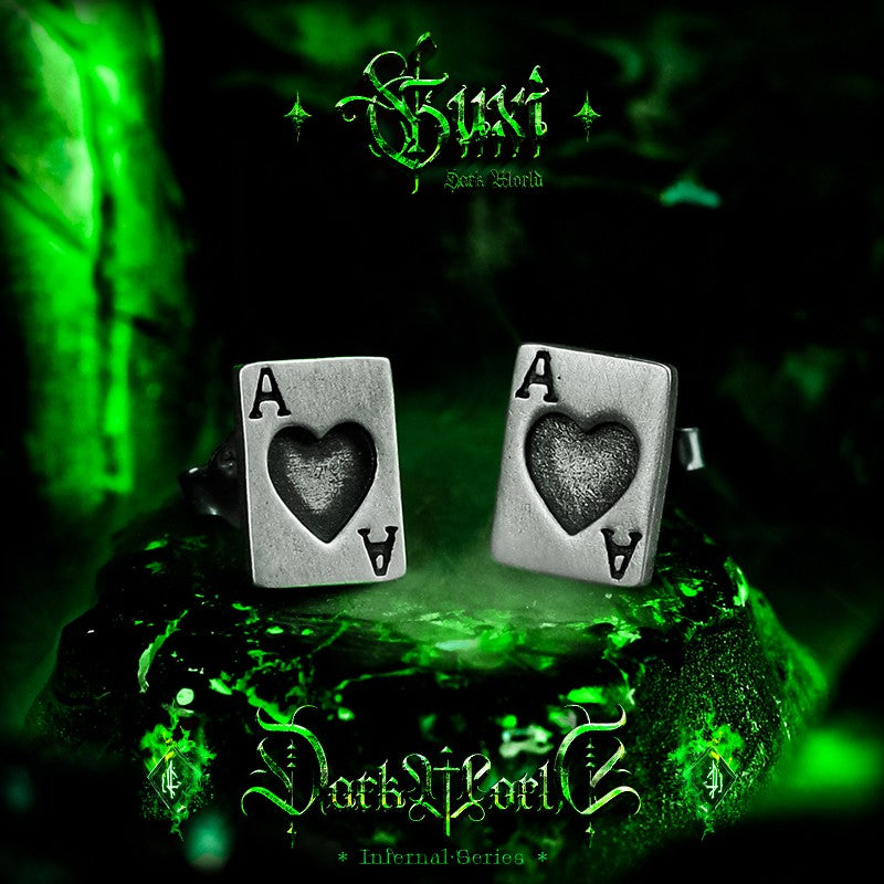 925 Silver Poker Card Stud Earrings - Unisex Vintage detail view 1