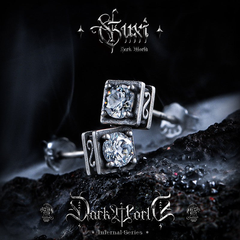 Cubic Cage Diamond Stud Earrings 925 Silver - Square Frame CZ Studs - Buddhabelief