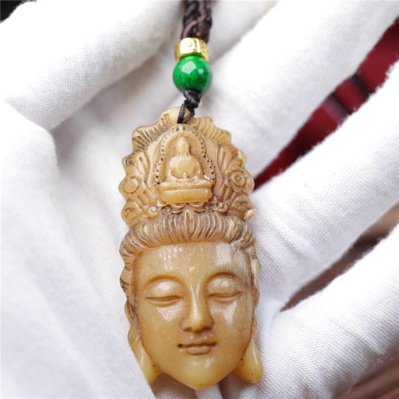 Tibetan - Style Camel Bone Guanyin Pendant Necklace – Hand - Carved Buddhist Amulet, Handmade Rope Chain - Buddhabelief