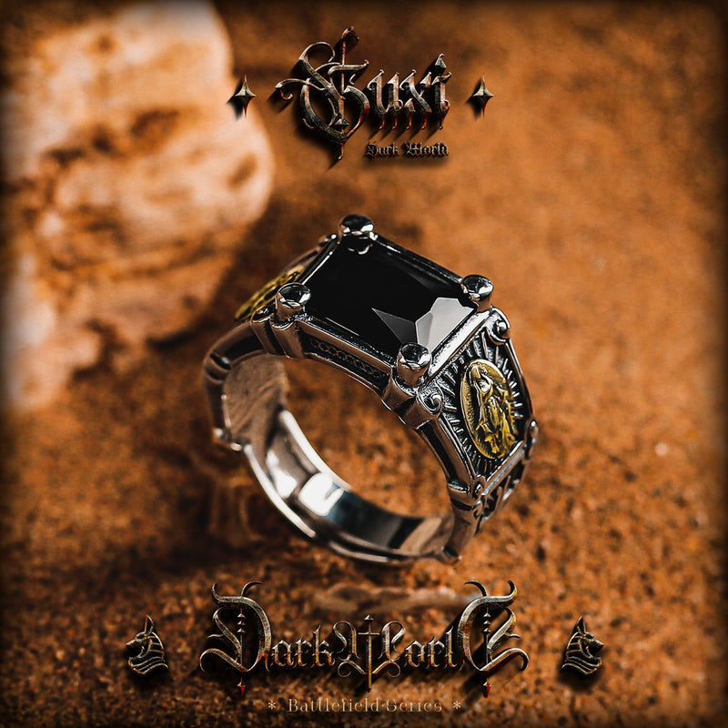 Hades Underworld Skull Vintage Ring — side detail (Buddhabelief sterling silver ring collection)