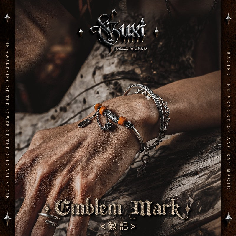Men's Emblem Zhajilamu 925 Silver Vintage Hand String — detail close-up | Buddhabelief