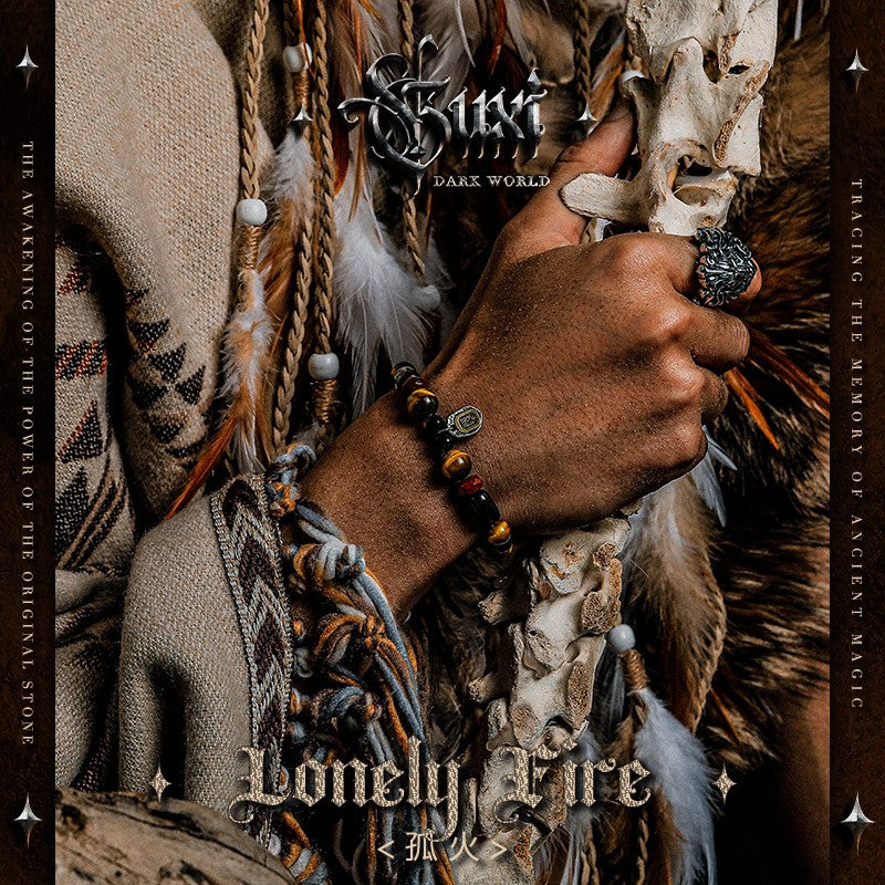 Solitary Flame Men's 925 Silver Vintage Beaded Bracelet — view 2