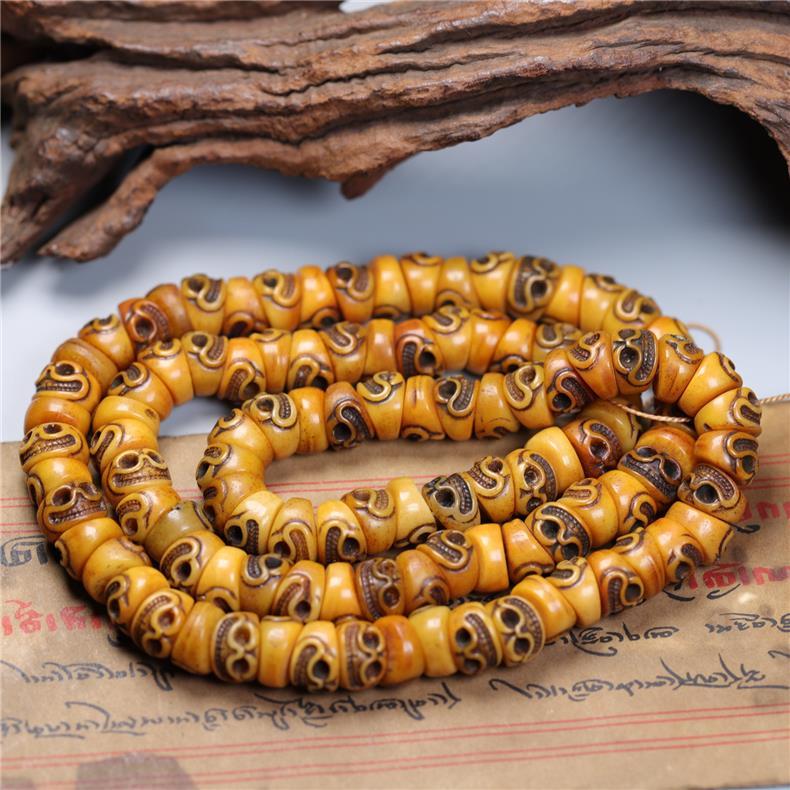 Hand - Carved Cow Bone Skull 108 Prayer Beads – Tibetan Buddhist Mala for Meditation & Spiritual Growth - Buddhabelief