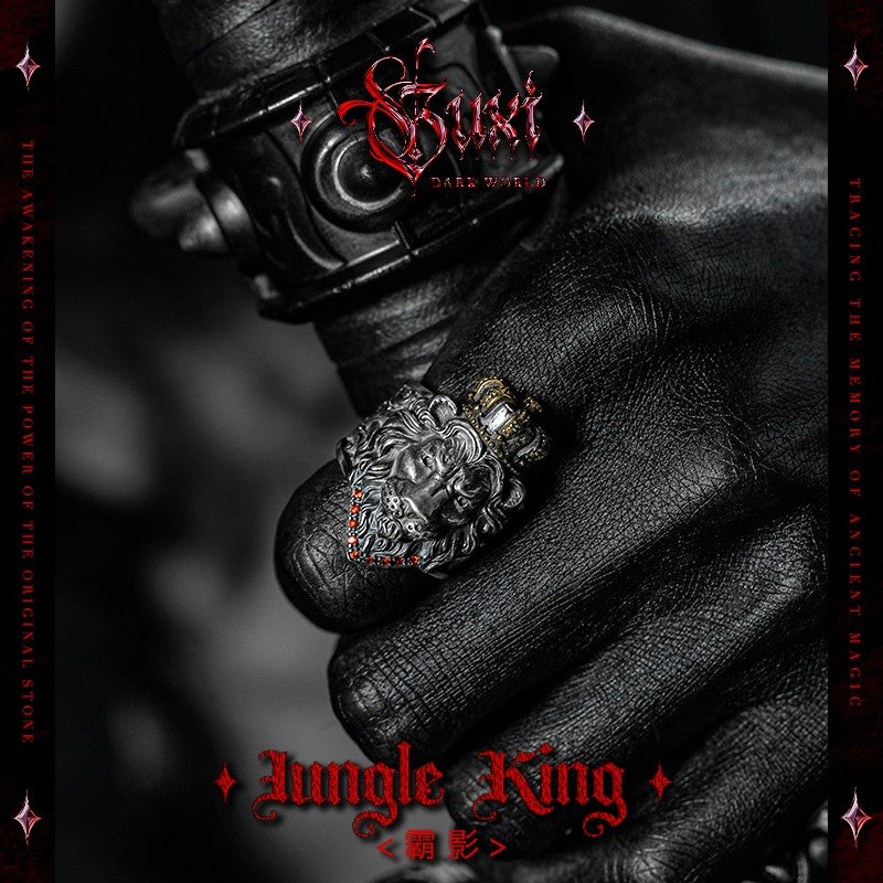 Sterling Silver Shadow Lion King Statement Ring — side detail (Buddhabelief sterling silver ring collection)