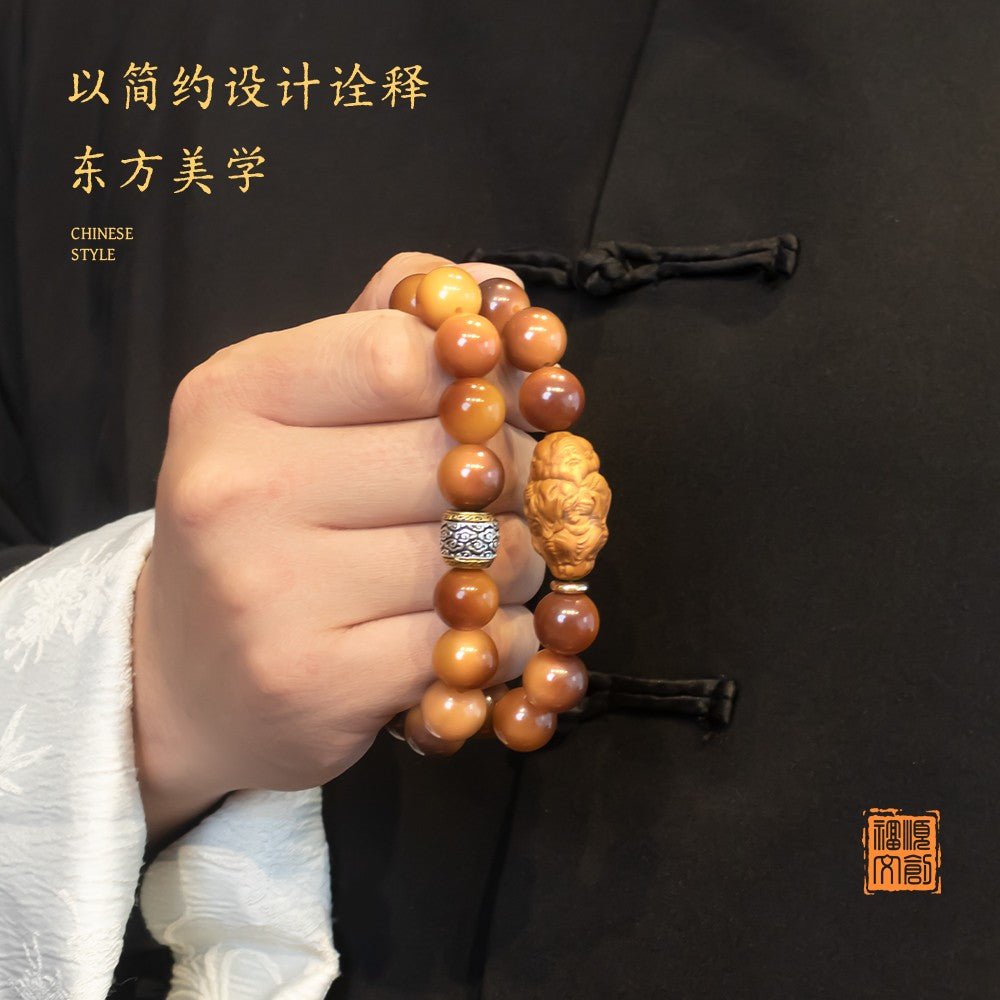 High-Oil Sugar Jade Bodhi Bracelet | 13mm Carved Beads - view 2