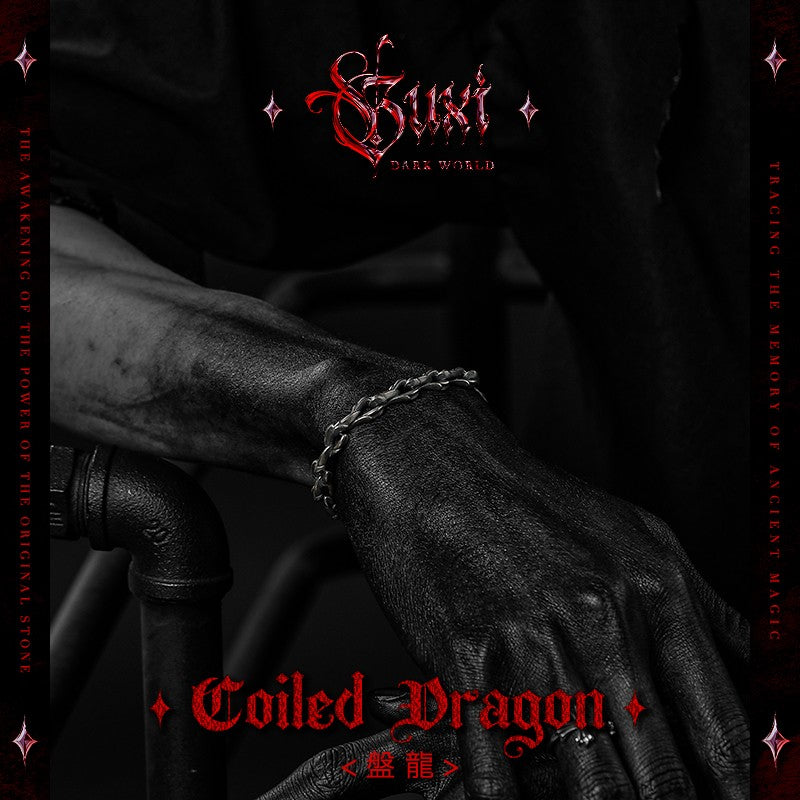 Coiling Dragon Bone 925 Silver Bracelet for Men detail view 1