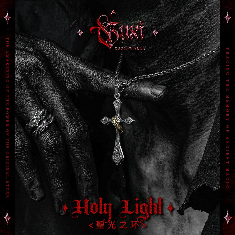 Halo of Holy Light Dark Cross 925 Silver Pendant Necklace detail view 1