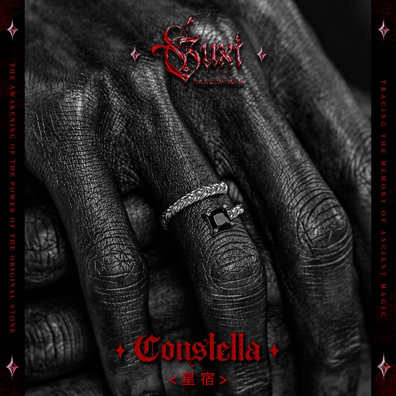 925 Silver Star Constellation Orbiting Band — side detail (Buddhabelief sterling silver ring collection)