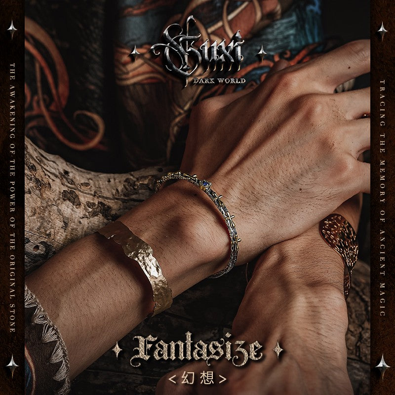 "Fantasy" Vintage Handmade 925 Silver Men's Bangle - view 2