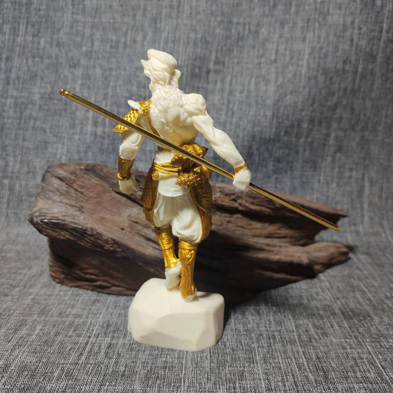 Hand - Carved Tagua Nut "Douzhanshengfo" Sun Wukong Sculpture – Gilded Buddhist Art for Collection & Spiritual Inspiration - Buddhabelief