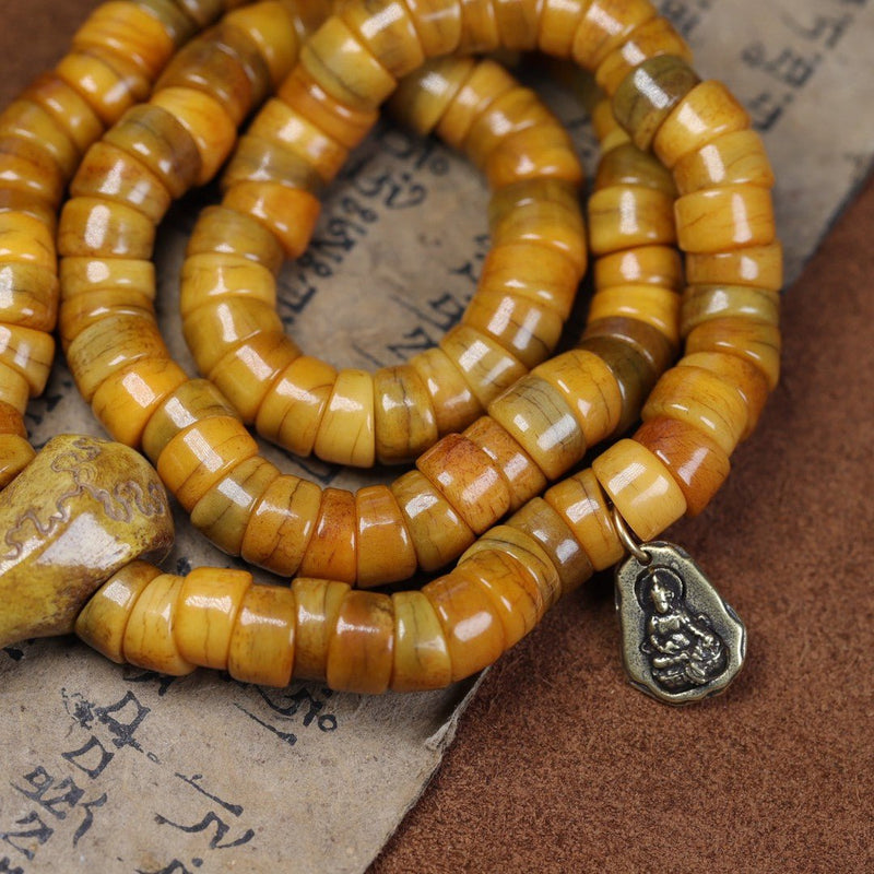 Tibetan Natural Yak Bone 108 Prayer Beads – Handcrafted Buddhist Mala for Meditation, Collection & Spiritual Blessing - Buddhabelief