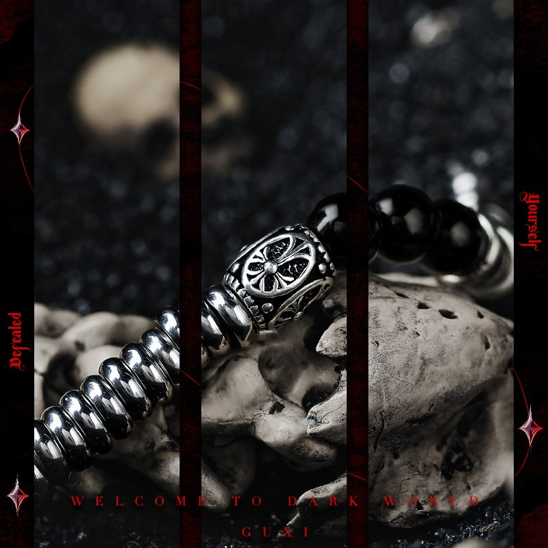 Nether Realm Dark Gothic 925 Silver Beaded Bracelet detail view 2