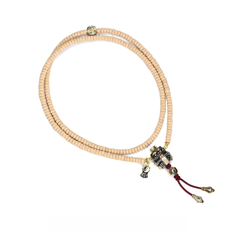 "Golden Honored White Emperor · Mystical Tiger" Taoist Mala - 5mm Regong Cypress Medicine Disc Necklace - Monk-Blessed Spiritual Beads for Authority & Cosmic Protection - Buddhabelief
