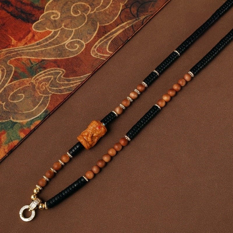 Coconut Shell & Sandalwood Zhai Lhamo Necklace – Tibetan Wealth Amulet — view 3