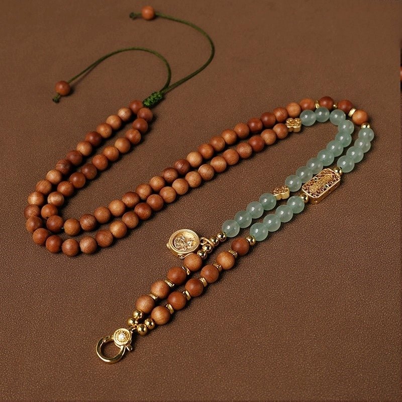 Copper & Wood Bead Thangka Prayer Cord – Adjustable Crystal Accent — view 3