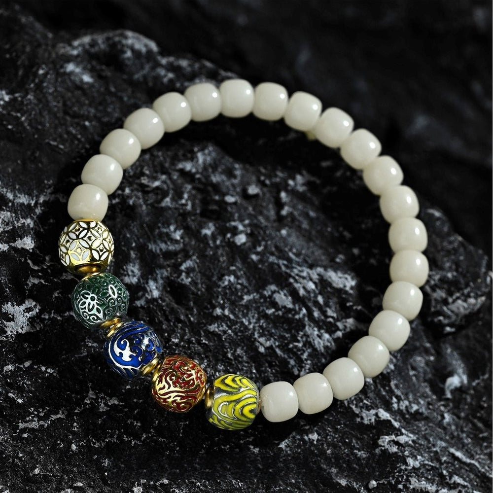 Five Elements Harmony Aged Bodhi Seed Mala: 8mm Beads + Elemental Gems, Balanced Energy Flow - view 3