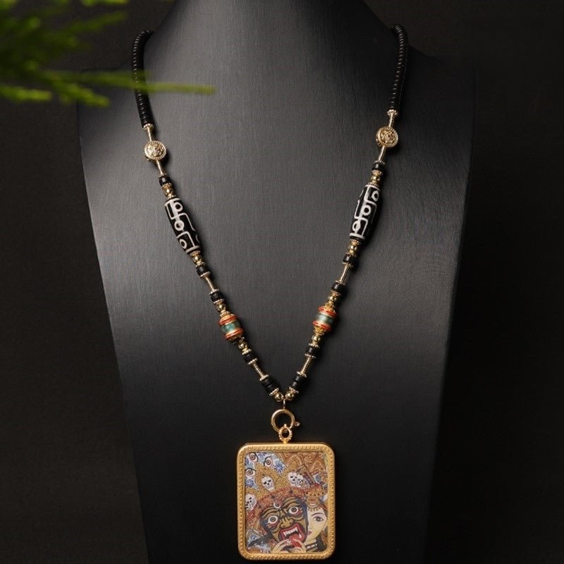 Handmade Tibetan Coconut Shell Thangka Chain – Antique Gold Spinner Design Pendant Rope for Thangka Accessories - Buddhabelief