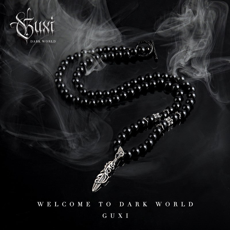 Dusk Feather 925 Silver Gothic Pendant Necklace for Men detail view 2