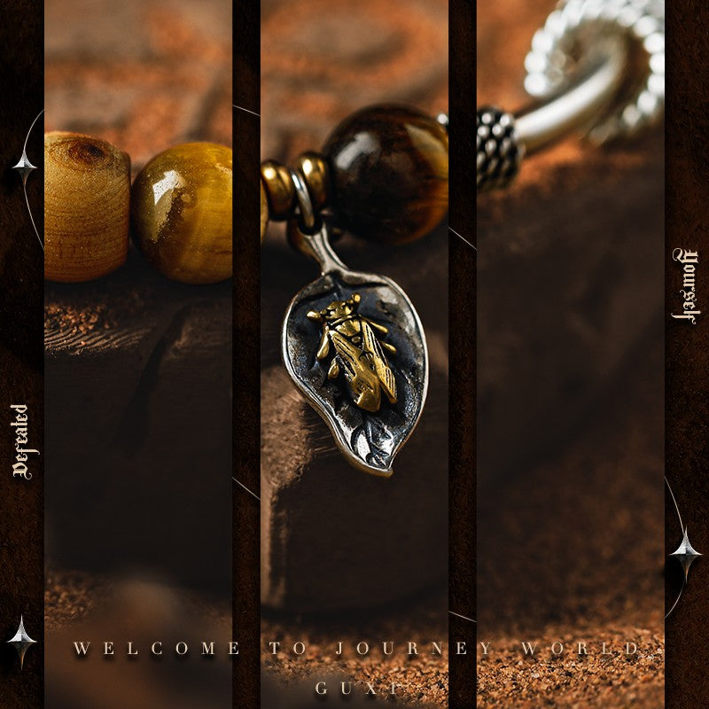 Vitality 925 Silver Beaded Bracelet for Men — worn on hand close-up (Buddhabelief sterling silver ring collection)