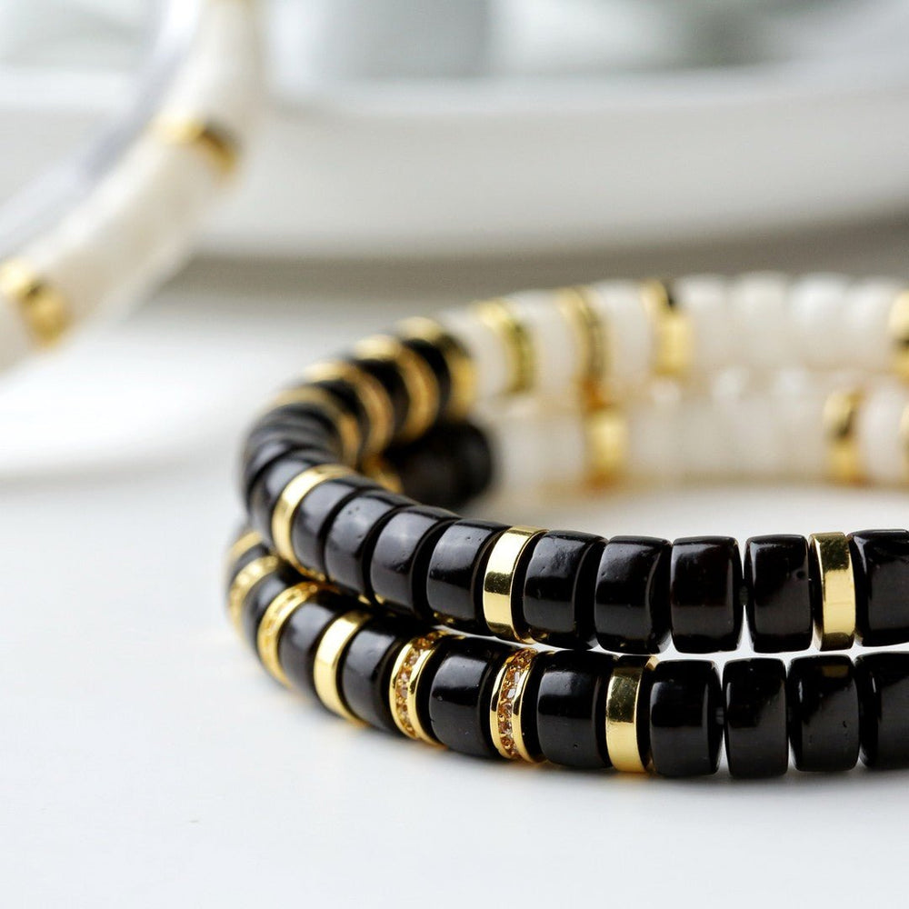 Tai Chi Yin-Yang Bracelet | Black Gold & White Bodhi Beads - view 3