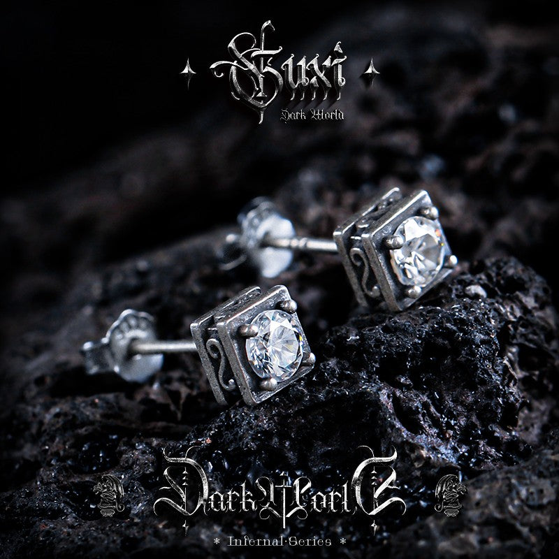 Cubic Cage Diamond Stud Earrings 925 Silver - Square Frame CZ Studs - Buddhabelief