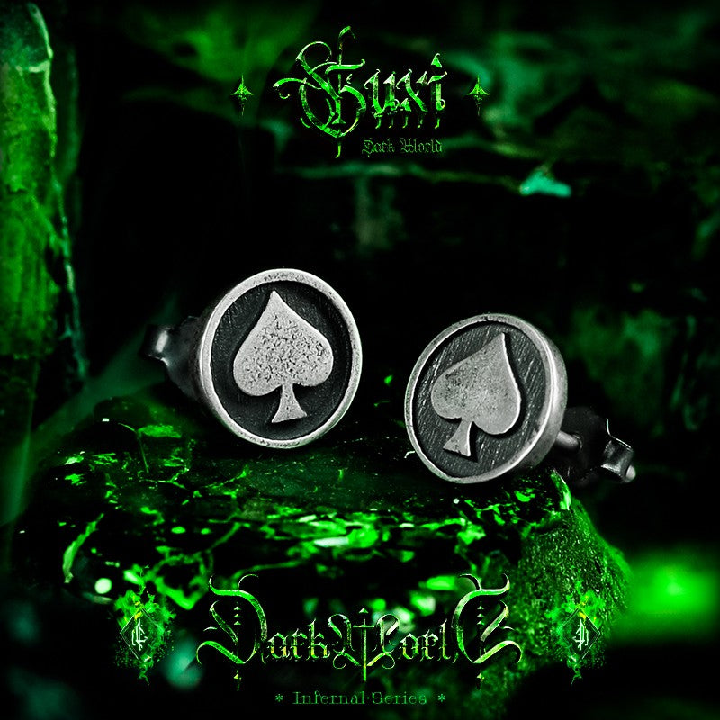 925 Silver Poker Card Stud Earrings - Unisex Vintage detail view 2