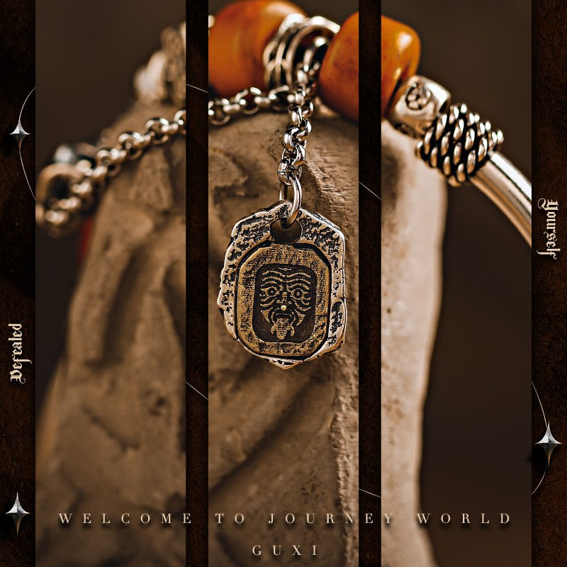 Men's Emblem Zhajilamu 925 Silver Vintage Hand String — side view | Buddhabelief