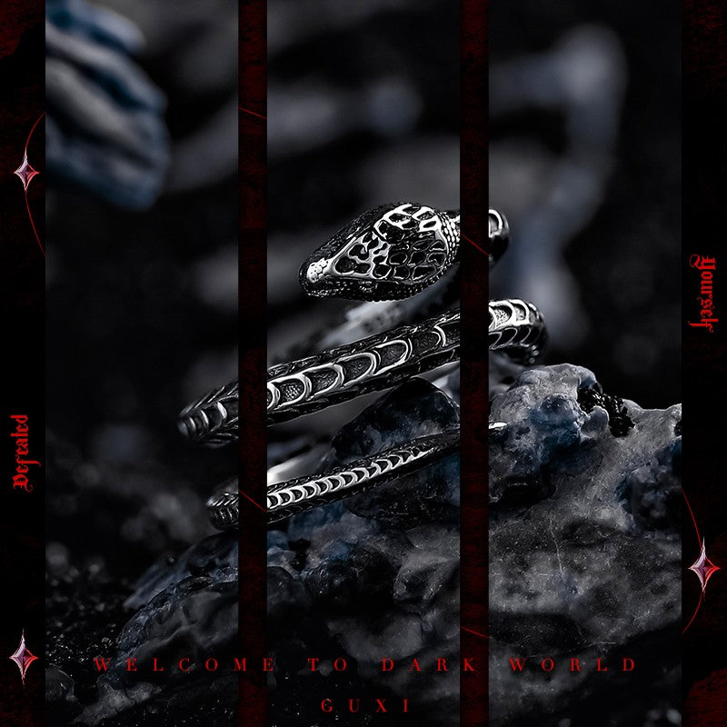 “Lost Path” Serpent Ring - 925 Silver Men's Open Design detail view 2