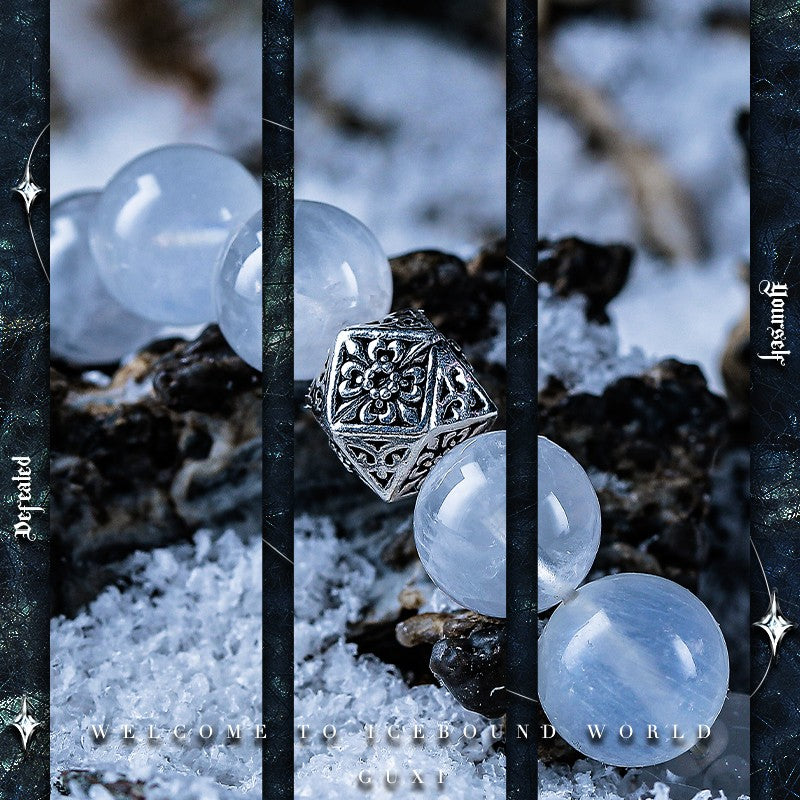 Ice Trails Dark Style Beaded Bracelet for Men - 925 Silver detail view 2