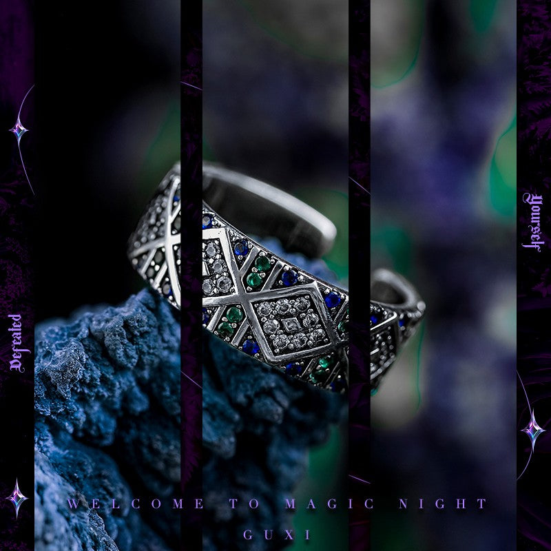 Celestial Stars 925 Silver Men's Open Ring detail view 2