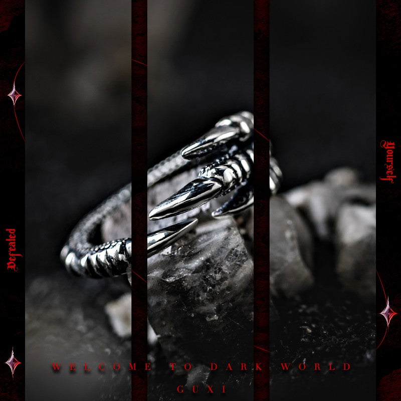 925 Silver Bone Dragon Claw Ring — worn on hand close-up (Buddhabelief sterling silver ring collection)