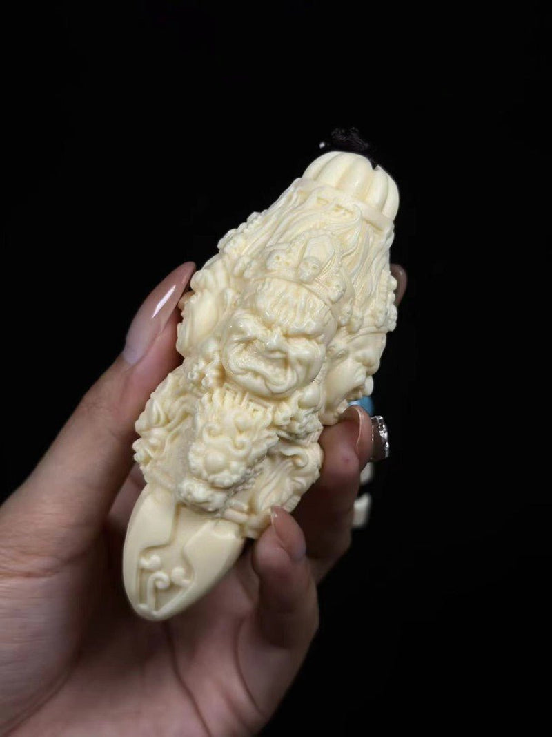 Hand - Carved Ivory Nut Mahākāla Handheld Ornament – Buddhist Protector Deity Art for Collection & Blessing - Buddhabelief