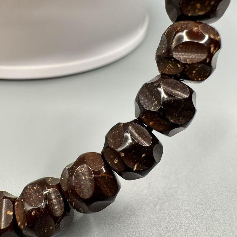 9mm Hainan Natural Coconut Pedicle Bracelet – Hand - Carved Knife - Trace Wuxiang Design for Collection & Daily Elegance - Buddhabelief
