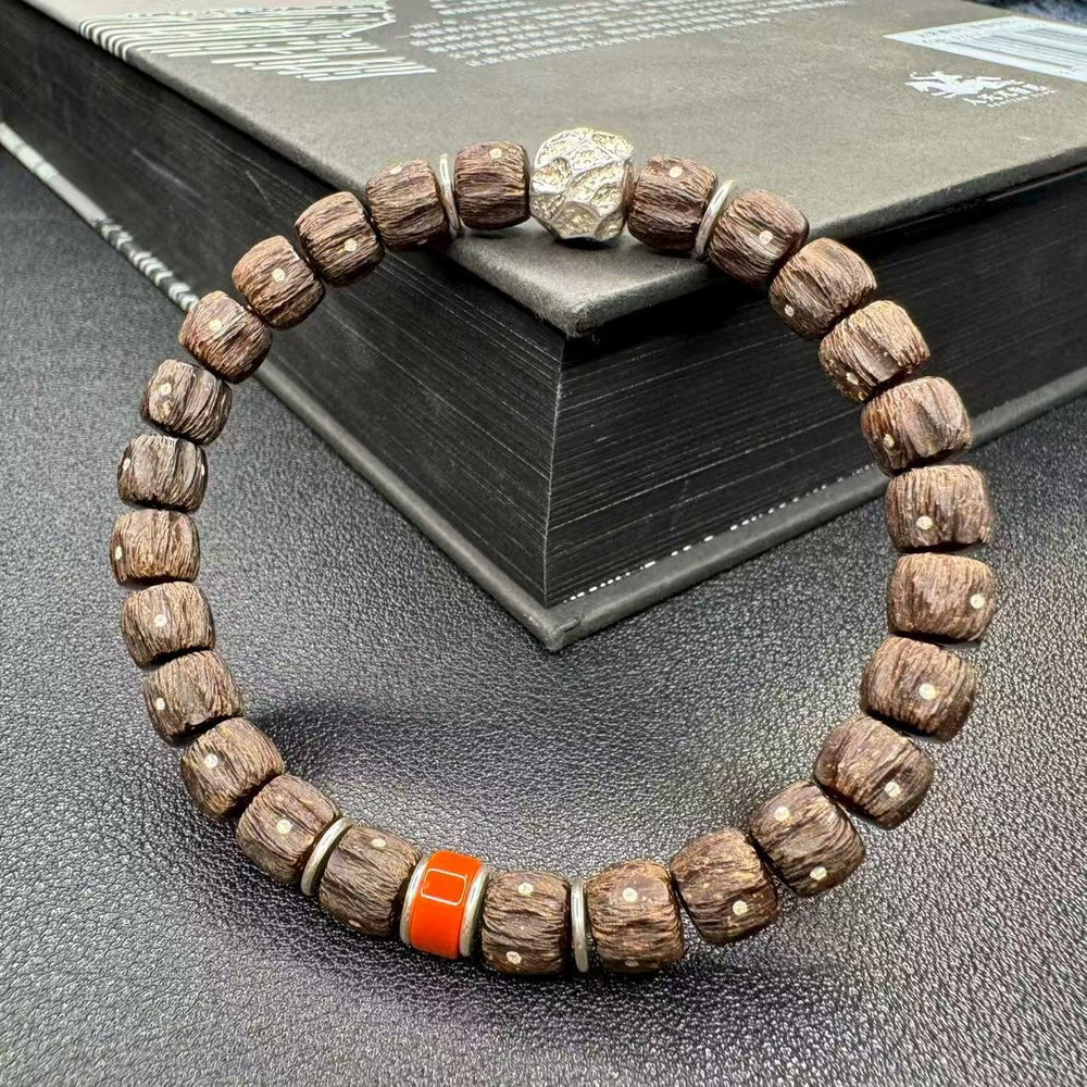 Hand-Carved Hainan Red-Brown Coconut Bracelet – “Starry Sky” Design - view 3