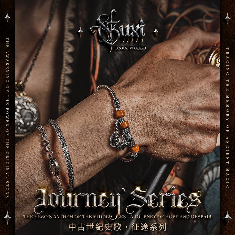 Men's Emblem Zhajilamu 925 Silver Vintage Hand String — back view | Buddhabelief