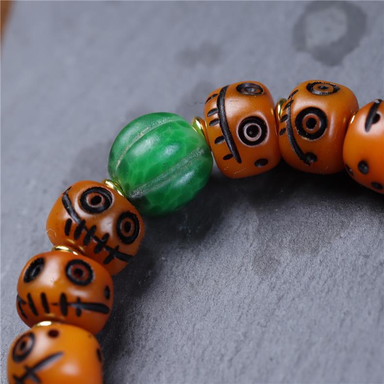 Tibetan Yak Bone Carved Smiley Bracelet – Handcrafted Yellow God of Wealth Mala for Blessing & Collection - Buddhabelief