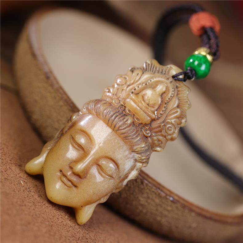 Tibetan - Style Camel Bone Guanyin Pendant Necklace – Hand - Carved Buddhist Amulet, Handmade Rope Chain - Buddhabelief