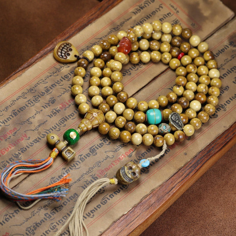 Tibetan - Style 10mm Natural Yak Bone 108 Prayer Beads – Handcrafted Buddhist Mala for Meditation, Blessing & Collection - Buddhabelief