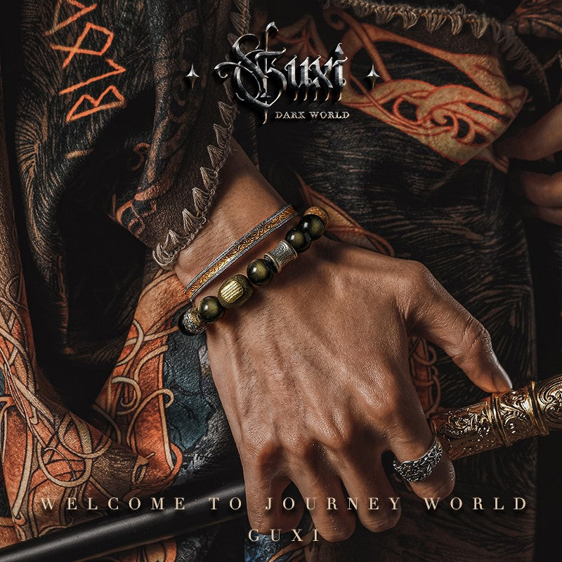 Spirit-Mirror 925 Silver Beaded Bracelet for Men — scale and finish detail (Buddhabelief sterling silver ring collection)